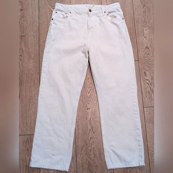 Avec Les Filles Womens 29 Crop Straight Jeans White Denim Pants Capri - Picture 1 of 9